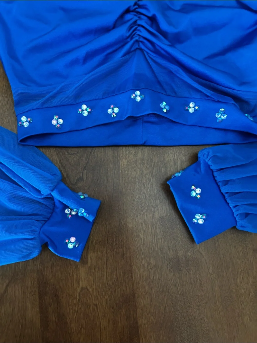 Kelle Ocean Eyes Stoned Sheer Royal Blue Dance Crop Top and Wrap Skirt Set